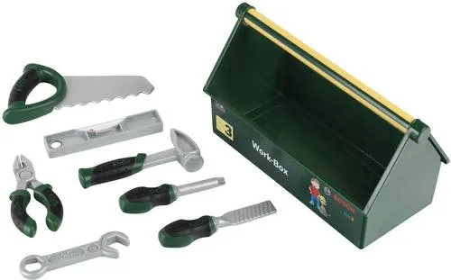 Theo-Klein Kinderwerkzeug 8573, Bosch Werkzeugbox, 7-teilig - Kunststoffspielzeug für Kinder ab 3 Jahren, mit originalgetreuen Bosch Werkzeugen zur Förderung von Motorik und Kreativität.