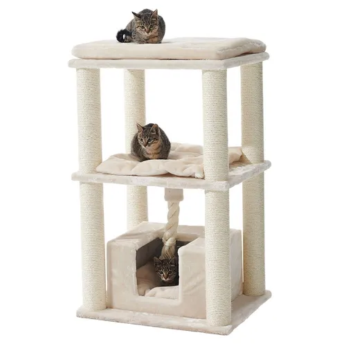 Nobby Katzen Kratzbaum BRIDA - 60 x 48 x 90 cm - cream - Kratzbaum mit großer Höhle, ideal für Katzen zum Kratzen und Entspannen, aus hochwertigem Holz und kuscheligem Plüsch.