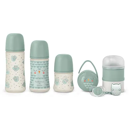 Suavinex Babyflaschen Set für Neugeborene - Babyflaschenset mit 3 Anti-Colic-Babyflaschen, Schnuller und mehr. Ideal für die ersten Monate mit physiologischem Sauger SX Pro für eine gesunde Mundentwicklung.