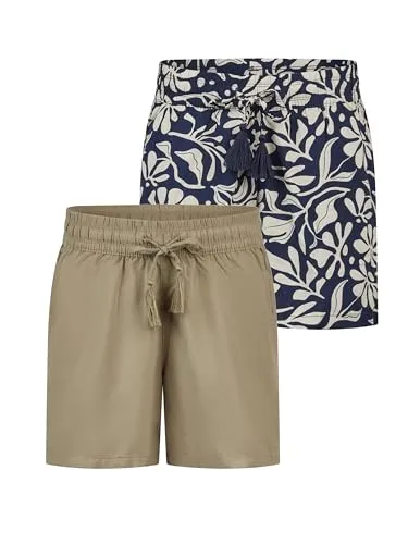 DENIMFY Kurze Hose Damen Sommer leichte Shorts mit Gummizug Regular Fit DFLia 2er Pack Set Weite Bermuda 100% Viskose, Größe:XXL, Farben:Farbmix 3