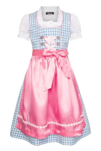 Ramona Lippert Dirndl Mia kariert blau rosa 3-teilig - Traditionelles 3-teiliges Kinder Dirndl mit bezauberndem blau-rosafarbenem Karomuster und hochwertiger Verarbeitung – perfekt für Feste und Anlässe.