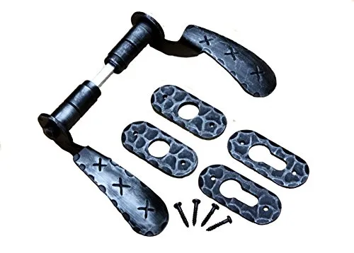 UHRIG Türklinken aus Schmiedeeisen mit PZ Rosetten, verzinkte Drückergarnitur, Drückerpaar antik für z.B. Eingangstür uvm.