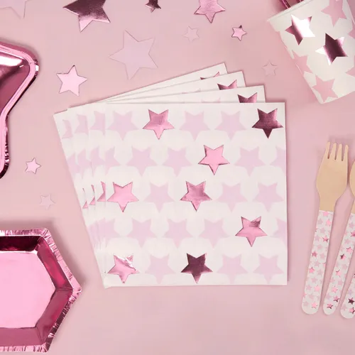 Papierservietten Sterne rosa pink metallic 33 x 33 cm 3-lagig 16 Stück