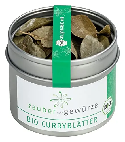 Zauber der Gewürze Bio Curryblätter, Curry Blätter ganz getrocknet, indisches Gewürz, auch für Ayurveda kochen, ideal zum Würzen von Currygerichten und Chutneys, 100% Bio-Qualität, 3 g