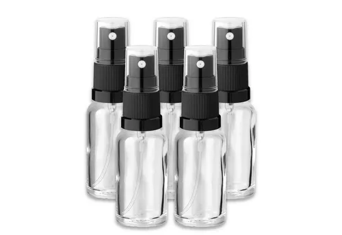 CK Verpackung GmbH Zerstäuberflasche 5x Klare Glasflasche 20 ml mit schwarzem Zerstäuber Sprükopf leer