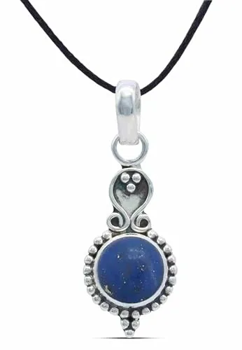 mantraroma Kettenanhänger 925 Silber Lapis Lazuli blauer Stein Edelstein Kettenanhänger Damen Sterling Silber Halskette Anhänger Geschenk (MAH-072-06)