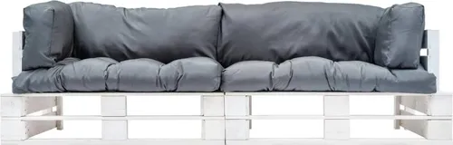 vidaXL Loungesofa 2-tlg. Garten-Palettensofa-Set in Grau - Gartenmöbel-Set aus kesseldruckimprägniertem Kiefernholz, wetterfest und langlebig, mit weichen, dick gepolsterten Kissen für höchsten Komfort. Ideal für entspannte Stunden im Freien.