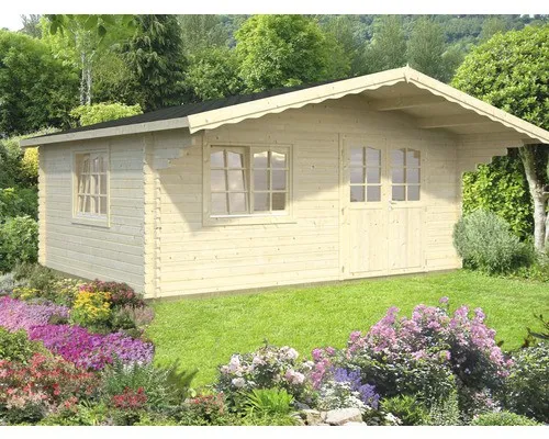 Gartenhaus Palmako Sally 19,1 m² mit Fußboden und Vordach - Geräumiges Gartenhaus mit Satteldach, ideal für Gartenlagerung oder Freizeitgestaltung, aus hochwertigem Holz gefertigt.