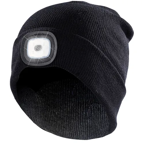 Lunartec Schwarze Strickmütze mit LED-Licht und USB-Ladefunktion