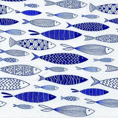 Servietten Shoal of Blue Fish Fische blau See Meer Tiere Kommunion 33x33cm 20