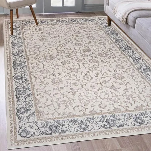 Mazovia Teppich Creme Orientalisch Vintage - 120 x 170 cm - Eleganter Kurzflorteppich in Creme Beige, ideal für Wohnzimmer, Schlafzimmer oder Essbereich. Pflegeleicht, schmutzabweisend und nach OEKO-TEX Standard 100 zertifiziert. Schafft eine gemütliche Atmosphäre mit stilvollem Ambiente.