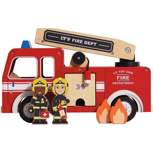 Le Toy Van Spielzeug-Feuerwehr Feuerwehrauto Set aus Holz - Rot, ideal für Kinder ab 3 Jahren, fördert kreatives Spielen und Motorik