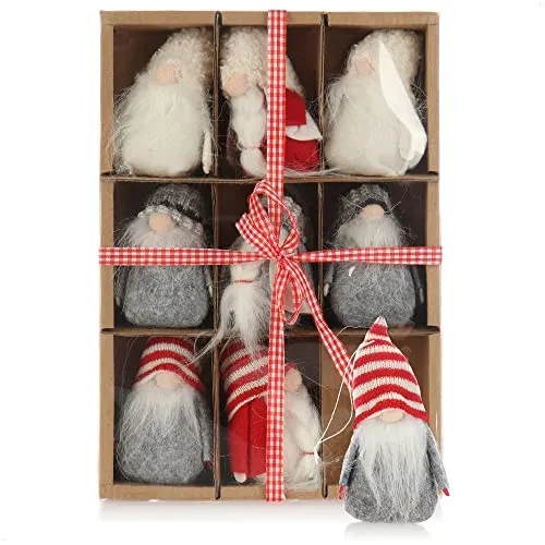 com-four® 9X Premium Weihnachtsmann-Anhänger für den Weihnachtsbaum, schwedisch-skandinavische Deko-Trolle, Christbaum-Figuren Anhänger als Baumbehang, Weihnachtsschmuck oder Geschenk-Anhänger