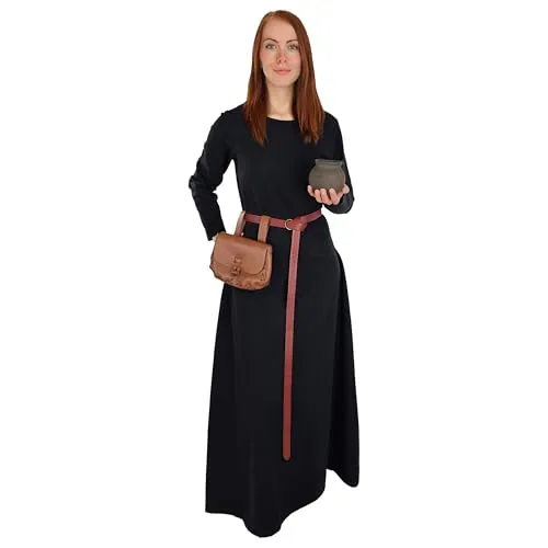 Vehi Mercatus Klassisches Mittelalter Kleid Amalie - Baumwolle- Blau, Rot, Grün, Schwarz, Natur Braun- Mittelalter, LARP, Reenactment (DE/NL/SE/PL, Alphanumerisch, XL, Regular, Regular, Schwarz)