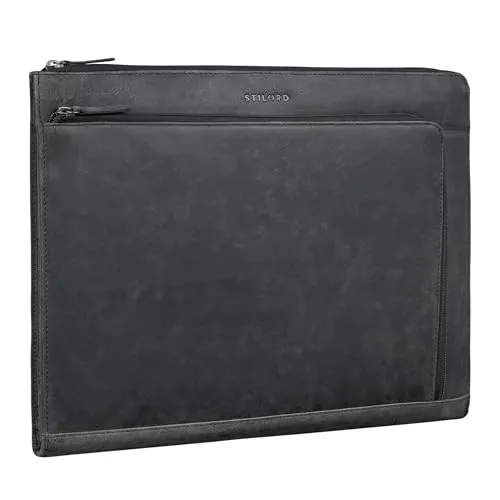 STILORD 'Stefano' Elegante Dokumentenmappe A4 Leder mit Laptopfach - Echtleder Laptop Sleeve 14-15 Zoll für Damen und Herren - Ideal als Businessmappe für die Arbeit, Farbe:anthrazit