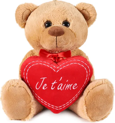 BRUBAKER Teddy Plüschbär mit Herz Rot - Je T'Aime - 35 cm - Teddybär Plüschteddy Kuscheltier Schmusetier - Braun Hellbraun