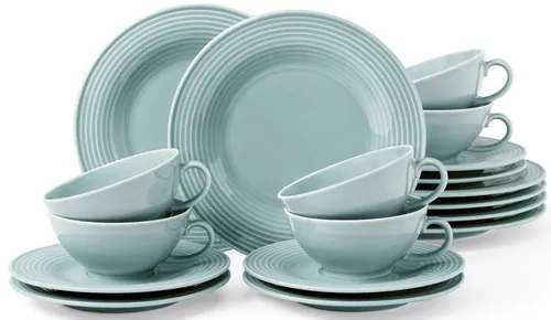 Seltmann Weiden Beat Color Glaze Teeservice 18-teilig - Service & Geschirrsets: Edles 18-teiliges Set aus hochwertigem Porzellan in Arktisblau, ideal für 6 Personen mit modernem Design und Rillenrelief.