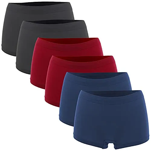 Fabio Farini Damen Panties 6er Pack - Seamless Hipsters Boxershorts in Blau, Rot und Grau, optimale Elastizität und angenehmes Tragegefühl