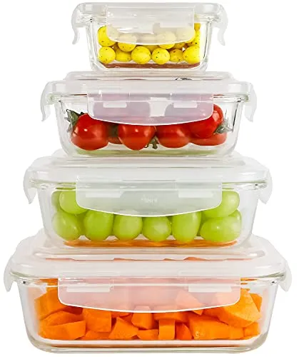 ecosa Frischhaltedosenset 4-teilig Glas | Frischhaltedosen | Vorratsdosen | Aufbewahrungsboxen | Glasbehälter | BPA-frei | Mikrowellen-,Spülmaschinen-,Backofen geeignet