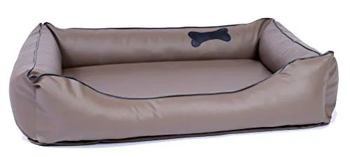 CopcoPet Hundebett Paco – Formstabiles Kunstleder Sofa für große Hunde - Hundebett in Grau 110 x 90 cm, bietet großen Hunden einen bequemen Schlafplatz mit abziehbarem, waschbarem Bezug aus pflegeleichtem Kunstleder.
