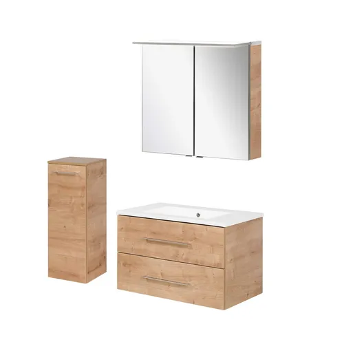 Fackelmann B.Perfekt Badmöbel Set 4-teilig 82 cm mit LED Spiegelschrank - Modernes Badezimmermöbel-Set mit 4 Teilen, inklusive LED-Spiegelschrank. Ideal für eine stilvolle Gestaltung und praktische Nutzung im Badezimmer. Montage erforderlich, robustes Material.