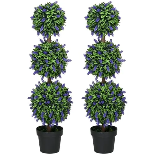 HOMCOM 2er-Set große künstliche Lavendelbäume 110 cm - Seiden- & Kunstblumen: UV-beständige Kunstpflanzen in robustem Design, ideal für In- und Outdoor, pflegeleicht und immer frisch.