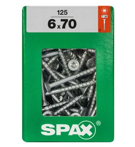Spax Universalschrauben 6.0 x 70 mm TX 30 - 125 Stk. - Spanplattenschrauben & Holzbauschrauben, hohe Zugfestigkeit und vielseitig einsetzbar für Holz- und Möbelbau.