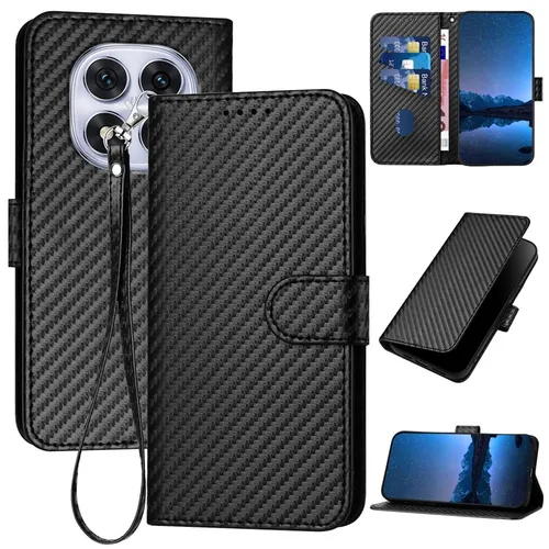 Für Xiaomi Redmi Note 14 Pro 5G Carbon Fiber Kunstleder Hülle Lanyard Schwarz