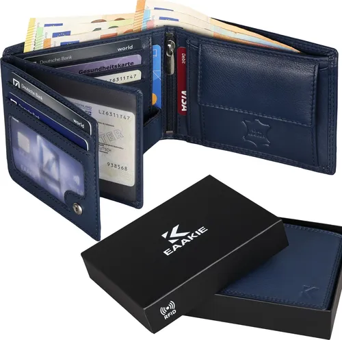 Leder Geldbörse Herren Portemonnaie RFID Querformat Geldbeutel Echtleder (9901) Blau