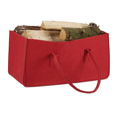 Kaminholztasche aus Filz - praktischer Aufbewahrungskorb - Holzlagerung, stilvoller und robuster Kaminholztasche aus hochwertigem Filz, ideal für eine ordentliche Holzaufbewahrung im Wohnzimmer.