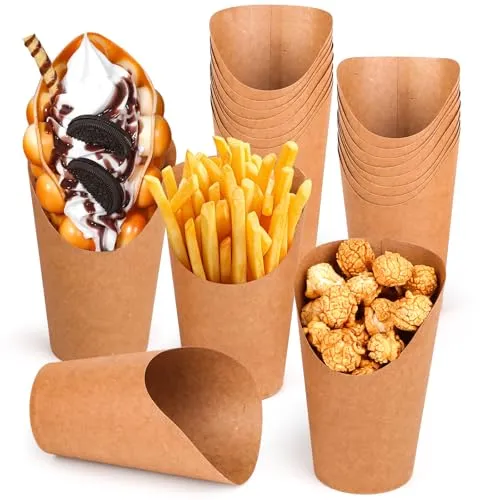Stück Kraftpapier Becher 12oz Frites Halter Bubble, Waffeleisen Tüten, Kraftpapierbecher, Tüten Pommes, Bubble Waffles Bags, Snacktüten Container, Snack Cups für Alle Partys、Part 50