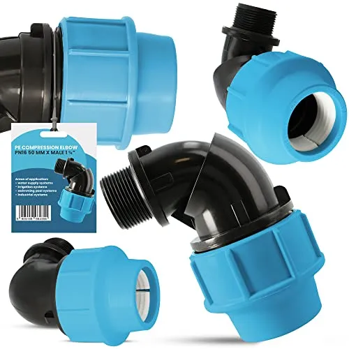 PE Rohr Winkel 90° Bogen PN16 (50 mm x 1 1/4'' AG) Kupplung Fitting Wasserrohrbogen L-Stück Bewässerungssystem Wasserleitung Wasserrohr Verbinder Garten Versorgungsleitung Pipeline Sprinklersystem