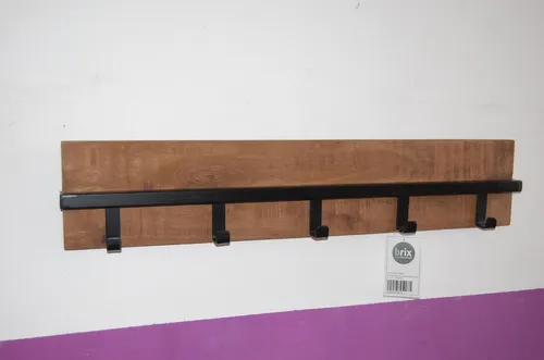 Mangoholz Mango Metall Garderobe Ethan – Wandgarderobe mit Haken - Stylische Wandgarderobe aus hochwertigem Mangoholz und Metall, ideal für den täglichen Einsatz. Mit 5 Haken für optimale Aufbewahrung und einem modernen Design, perfekt für Ihr Schlafzimmer.