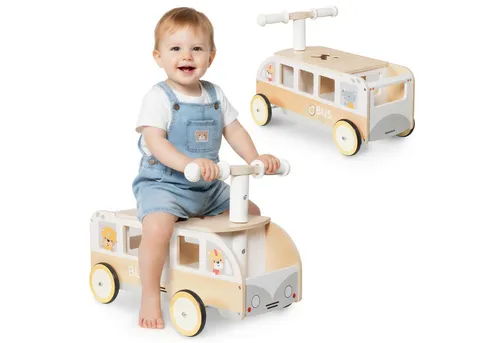 Mamabrum Holz Rutschauto Bus mit Stauraum für Kinder