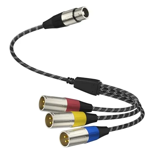 J&D XLR-Splitterkabel, Vergoldetes Ausgeglichenes 3-Pin-XLR 3-Männlich-auf-1-Weiblich-Splitter-Mikrofonkabeladapter für Mischpult, AMP, Limiter, Lautsprecher, 0,48 m