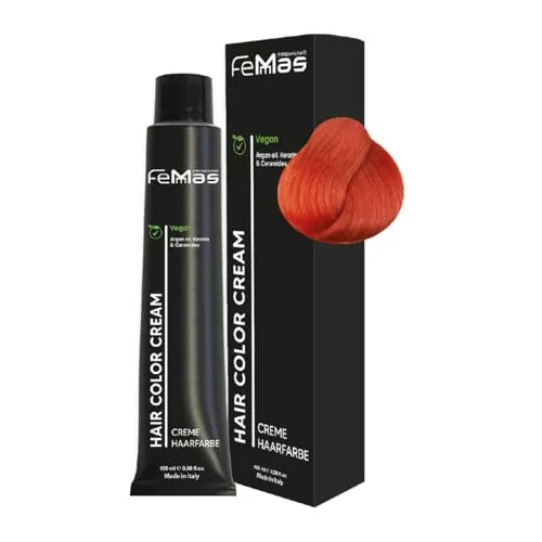FemMas Haarfarbe Mittelblond Kupfer Rot 7.46 I Creme Haarfarbe mit Arganöl, Keratin & Ceramiden I Als dauerhafte Haarfärbung oder Tönung für strahlende, haltbare Farbergebnisse I 100 ml