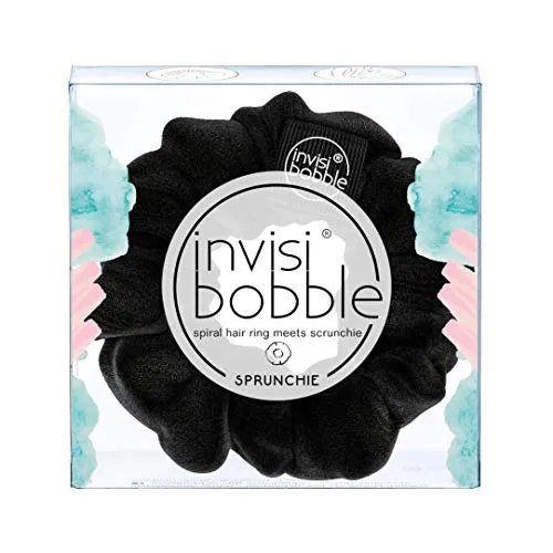 invisibobble Haargummi Schwarz Scrunchie True Black, Haargummis starker Halt für Mädchen & Damen, Scrunchies Samt Schwarz, designed im Herzen Münchens Cherry Blossom