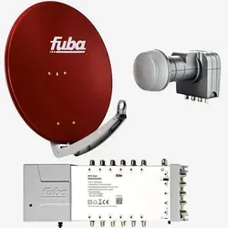 Fuba Sat Anlage 12 Teilnehmer | DAA 780 R Satellitenschüssel 80cm Alu rot (Testergebnis: ausgezeichnet)* + Fuba Quattro LNB + Fuba Sat Multischalter
