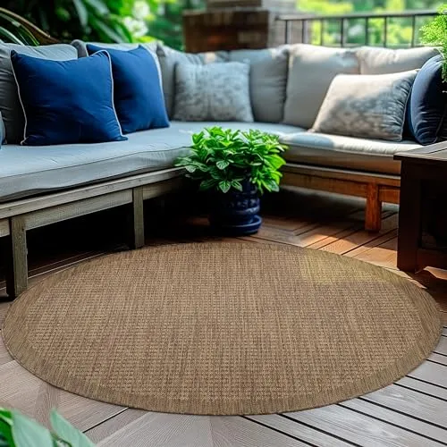 HomebyHome Outdoor-Teppich Flachgewebe Wetterfest Einfarbig Braun Küchenteppich, Balkon Terrassen Garten Wohnzimmer Teppich 160 cm Rund