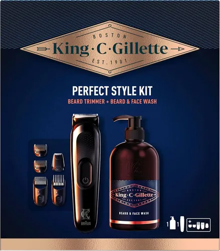 King C. Gillette Herren Perfect Style Bart Kit Geschenkset - Sets & Kits - Komplettes Pflege-Set mit Bartschneider und 3-in-1-Wäsche für perfekt gestylte Bärte, ideal für alle Bartformen.