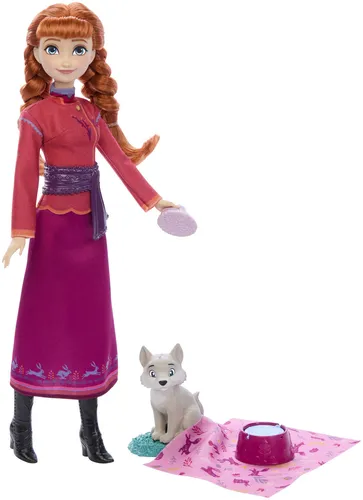 Disney Die Eiskönigin Anna-Modepuppe mit Wolfsjunges und Pflegezubehör - Puppen-Set inspiriert von Disney Die Eiskönigin, inklusive Anna-Puppe, süßem Wolfsjunges und 4 Pflegeaccessoires für fantasievolles Spielen.