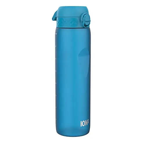 ion8 1 Liter Trinkflasche, 1000ml, Auslaufsicher, Einhandöffnung, Sichere Verriegelung, Spülmaschinenfest, BPA-frei, Tragegriff, Leicht zu Reinigen, Ideal für Sport und Fitnessstudio, Blau