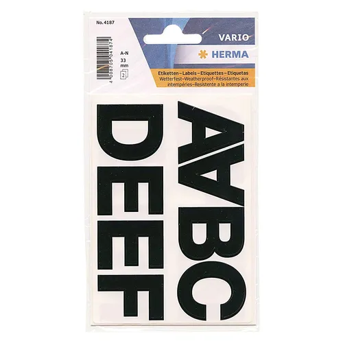 Produktbild HERMA Buchstaben Sticker A-N Folie schwarz 33 mm 1 Blatt à 17 Sticker