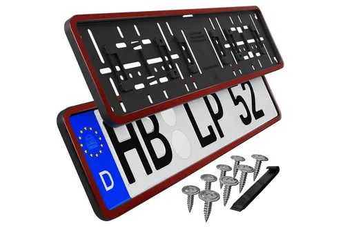 L & P Car Design Kennzeichenhalter für Auto mit umlaufendem Rahmen in Rot glanz, (2 Stück)