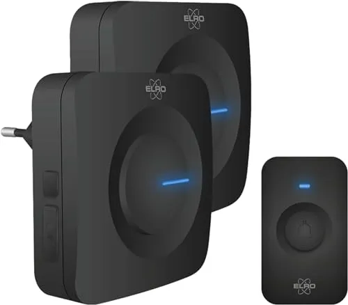 ELRO DB3000 Funk Türklingel Set - Türglockensätze mit 300m Reichweite, 64 Melodien und wasserdichtem Design. Tragbare Empfänger mit Batteriebetrieb und Plug-In für flexible Nutzung.