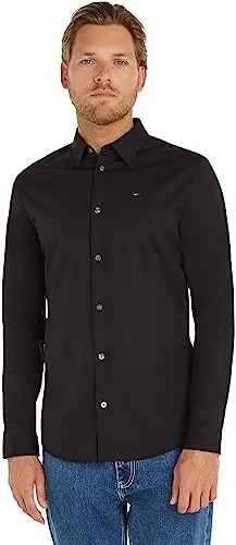 Tommy Jeans Herren Hemd TJM Original Langarm, Schwarz (Tommy Black) - L - Herrenhemden: Ikonisches und zeitloses Slim Fit Hemd aus 70% Bio-Baumwolle für optimalen Tragekomfort, ideal kombinierbar für Büro und Freizeit.