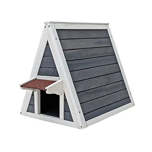 Wiltec Wetterfestes Katzenhaus 50 x 50 x 54 cm - Katzenhöhlen & -häuser, robust aus Tannenholz mit wasserabweisender Lackierung für optimalen Wetterschutz und eine eingebaute Fluchttür für zusätzliche Sicherheit.