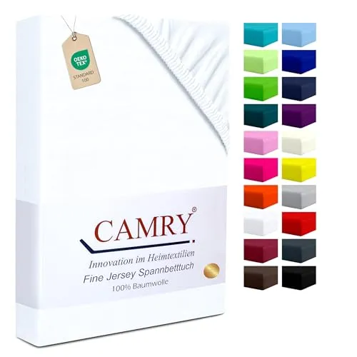 Camry Spannbettlaken Topper 180x200cm Weiss Baumwolle Bettlaken Jersey Spannbetttuch Oeko-Tex 100