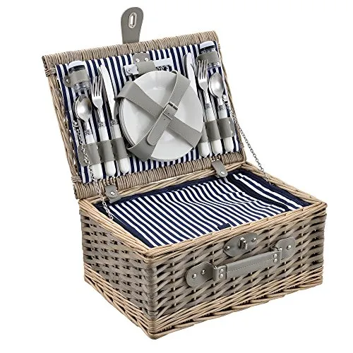 casa.pro Picknickkorb für 4 Personen - Komplettes Picknick-Set mit Kühltasche - Picknickkörbe & -koffer, ideal für unvergessliche Momente im Freien mit Geschirr, Besteck und Kühltasche für frische Snacks.