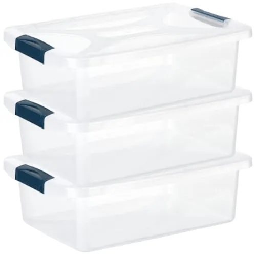 Engelland - 3 x Aufbewahrungsbox mit Deckel und Verschluss-Clips, dunkelblau-transparent, 4 Liter, Plastik-Box, stapelbar, stabil, BPA-frei, lebensmittelecht